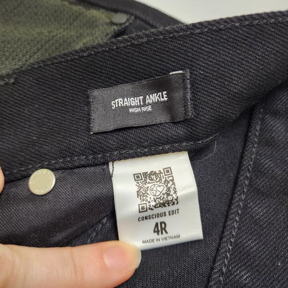 Express Womens High Waisted Sequin Front Ripped Raw Hem Straight Ankle Jeans 4R - Picture 8 of 13